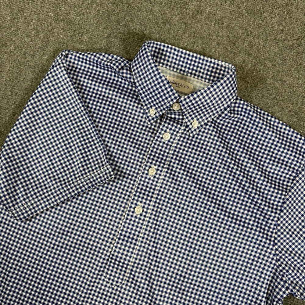 Collars and Co Polo Shirt Mens Small Blue Gingham Check Dress Collar New